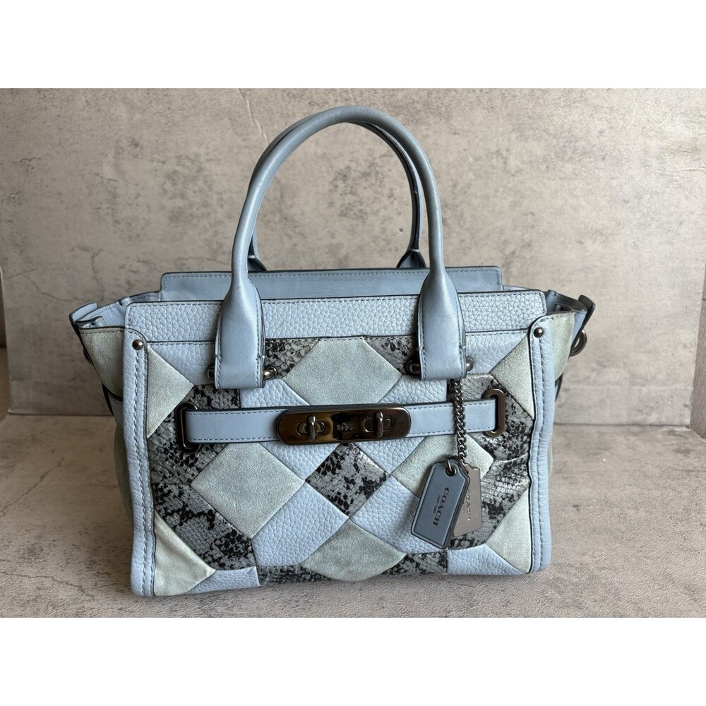 COACH Swagger 27 Blue Canyon Quilt Carryall Leather Patch Satchel Bag *No Strap